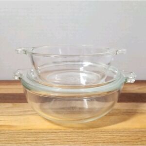 Vtg Pyrex Clear Glass 20 oz Baking Casserole Dish With Lid‎ And 10 Oz W/out USA